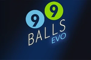 Číslice 99 v dvoch kruhoch nad textom BALLS EVO na modrom pozadí