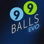 Číslice 99 v dvoch kruhoch nad textom BALLS EVO na modrom pozadí