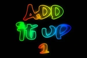 Farebný svetelný nápis ADD IT UP 1 na čiernom pozadí