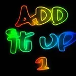 Farebný svetelný nápis ADD IT UP 1 na čiernom pozadí