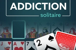 Nadpis Addiction Solitaire s obrázkami kariet vrátane dvojky pikovej a rubovej karty