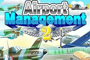 Názov Airport Management 2 v popredí s rôznymi historickými lietadlami v pozadí na letisku