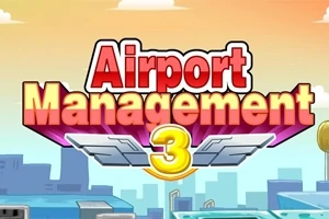 Farebná ilustrácia s nápisom Airport Management 3 pred siluetou mesta na pozadí