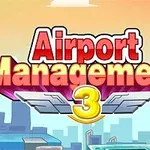 Farebná ilustrácia s nápisom Airport Management 3 pred siluetou mesta na pozadí