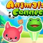 Farebné kreslené zvieracie postavičky vrátane žaby, líšky, sloníka a pandy s nápisom Animals Connect 3
