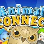 Ilustrácia so slovami Animals Connect, kde sú v popredí kreslené zvieratká vrátane sovy