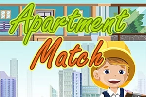 Chlapec s prilbou pred pozadím mesta s nápisom Apartment Match v popredí