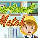 Chlapec s prilbou pred pozadím mesta s nápisom Apartment Match v popredí
