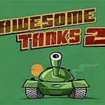 Zelený kreslený tank na zelenom pozadí s textom AWESOME TANKS 2