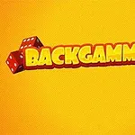 Názov BACKGAMMONIA s dvoma červenými kockami na žltom pozadí