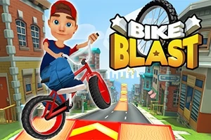 Chlapec v šiltovke jazdí na bicykli cez rampu v mestskom prostredí s farebnými budovami