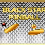Zlaté nápisy BLACK STAR PINBALL na šedivom geometrickom pozadí s dvoma oranžovými pádlami a guľou