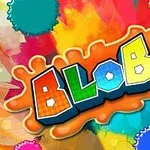 Farebný text BLOBS na pozadí s rôznofarebnými rozstrekmi farby