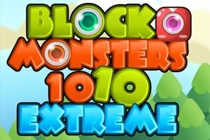Farebný nápis Block Monsters 1010 Extreme na pozadí s prírodným motívom