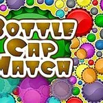 Farebné vrchnáky od fliaš rôznych veľkostí s nápisom Bottle Cap Match uprostred