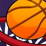 Oranžová basketbalová lopta precháza cez červený basketbalový kôš na tmavom pozadí