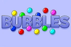 Fialový nápis BUBBLES obklopený farebnými guľôčkami na svetlom fialovom pozadí