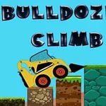 Žltý buldozér stúpa po rôznorodých kvádroch na modrom pozadí s textom BULLDOZER CLIMB