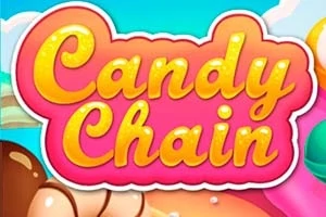 Farebné písmo Candy Chain na ružovom pozadí s kreslenými sladkosťami naokolo