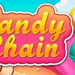 Farebné písmo Candy Chain na ružovom pozadí s kreslenými sladkosťami naokolo