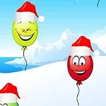 Farebné balóny s vianočnými čiapkami sa vznášajú v zasneženej krajine s iglu a modrým nebom