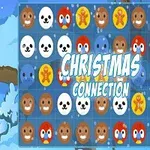 Vianočné motívy vrátane postavičiek zvierat a perníkov, usporiadané na mriežke s nápisom Christmas Connection uprostred na zimnom pozadí