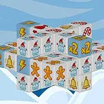 Kocky s vianočnými motívmi, ako sú perníčky, snehuliaci, zvončeky a symboly násobenia, na svetlom zimnom pozadí