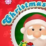 Santa Claus s bielou bradou na červenom pozadí s vianočnými ozdobami a textom Christmas Words