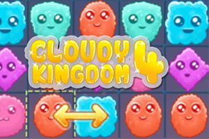 Farebné tvary s očami ukladajúce sa do mriežky s názvom Cloudy Kingdom 4 a šípkou naznačujúcou pohyb