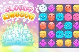 Farebné kreslené postavičky v mriežke s nápisom Cloudy Kingdom a ilustrovaným hradom na pozadí
