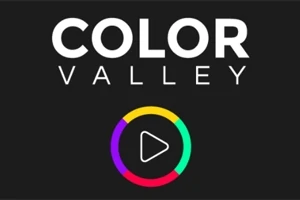 Nápis COLOR VALLEY s kruhovou ikonou pozostávajúcou zo štyroch farieb a tlačidlom prehrávania, na tmavom pozadí