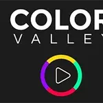 Nápis COLOR VALLEY s kruhovou ikonou pozostávajúcou zo štyroch farieb a tlačidlom prehrávania, na tmavom pozadí