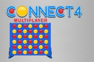 Modrá hracia doska so žltými a červenými diskmi, s nápisom CONNECT 4 MULTIPLAYER v hornej časti