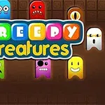 Farebné postavy s rôznymi výrazmi tvárí obklopujúce nápis Creepy Creatures na tmavom pozadí