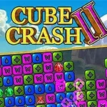 Farebný herný panel s kockami rôznych tvarov a drahokamov na modrom pozadí s nápisom CUBE CRASH II