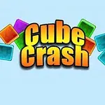 Farebné kocky obklopujúce nápis Cube Crash na modrom pozadí