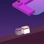 Dva farebné kocky na šikmej plošine v 3D grafike s fialovým pozadím