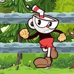 Pohár s tvárou a červenými šortkami beží lesným prostredím so stromami v pozadí