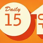 Kruh s textom Daily 15 vedľa šípky smerujúcej hore s textom UP na oranžovom pozadí