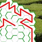 Červená línia na bielej hexa mriežke s pozadím zelenej vegetácie