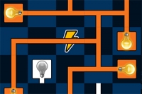 Connect all lamps to the central battery by rotating the grid squares