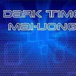 Modrá grafická obrazovka so štýlovým futuristickým nápisom Dark Time Mahjong na tmavom pozadí s geometrickými vzormi