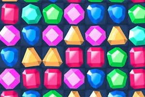 Rôzne farebné drahokamy v geometrických tvaroch, ako sú štvrtce, trojuholníky a šesťuholníky, usporiadané v mriežke