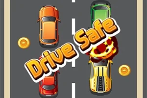 Autá na ceste s mincami, explózia a nápis Drive Safe