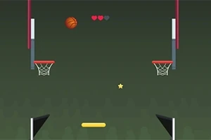 Basketbalová lopta vo vzduchu medzi dvoma košmi s viditeľnými srdiečkami a hviezdou na tmavom pozadí