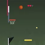 Basketbalová lopta vo vzduchu medzi dvoma košmi s viditeľnými srdiečkami a hviezdou na tmavom pozadí