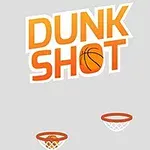 Text „Dunk Shot“ s oranžovou loptou a dvomi basketbalovými košmi na šedom pozadí