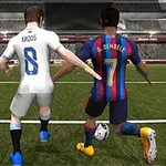 Dvaja futbalisti v dresoch rôznych tímov bojujú o loptu na ihrisku