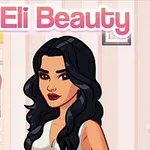 Kreslená postava ženy s tmavými vlasmi stojí pred skriňou s oblečením, nad ňou je nápis Eli Beauty