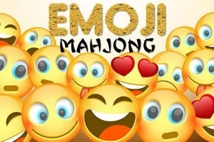 Rôznofarebné emotikony s výrazmi radosti a lásky sú zoskupené pred nápisom EMOJI MAHJONG